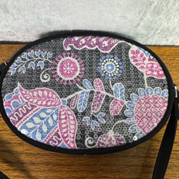 Vera Bradley Shimmer Sequin Crossbody Purse Retired Alpine Floral Zip - Picture 3 of 11